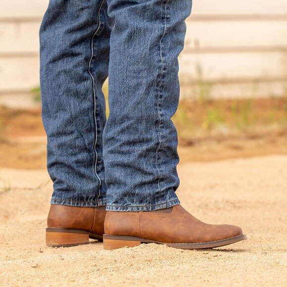 🆕 Men's Square Toe Western Cowboy Boots Faux Leather Riding Winter Fashion - Picture 7 of 9